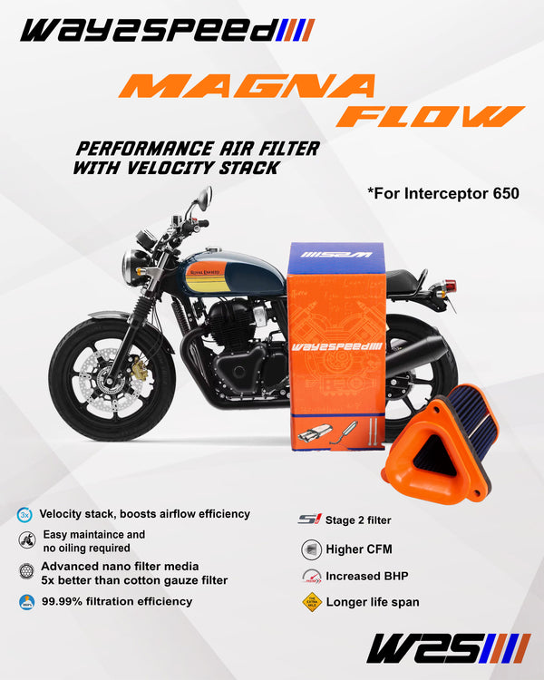 Way2Speed Magna Flow High-Performance Air Filter With Free Velocity Stack for Royal Enfield Interceptor 650 & Continental GT 650